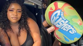 Big Ass Ebony Gets Fucked Through a Hole in Her Tight Gusher Shorts in Her Car