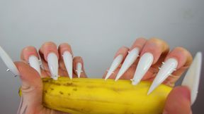 Long White Nails Scratching And Destroying Banana Like Dick