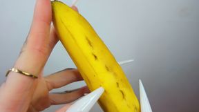 Long White Nails Scratching And Destroying Banana Like Dick