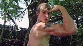 Dylan is stretching out before showing his muscles