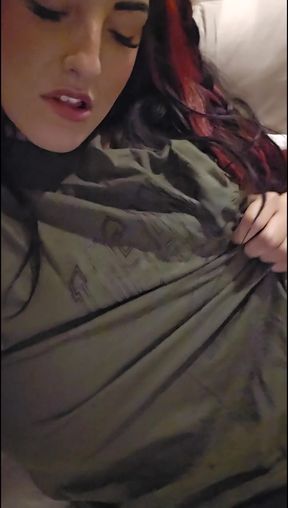 Sexy redhead in camo shirt