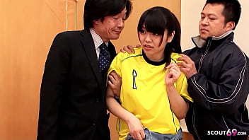 Shy Japanese Teen 18 seduce to Fuck after Sport by old two Teacher in Uncensored