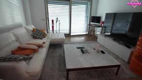 I catch my slutty girlfriend masturbating with a big black cock