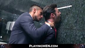 Inked muscle businessmen's office hour doggystyle anal drilling