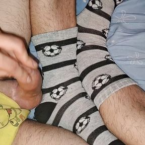 I was playing with my cock after school, wearing yellow underwear and socks which I&#039;ve covered with cum!