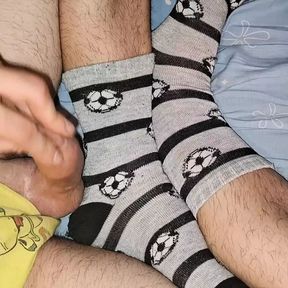 I was playing with my cock after school, wearing yellow underwear and socks which I&#039;ve covered with cum!