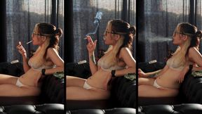 Seductive European Teasing you with White Lingerie, French Inhales, Snaps & Nose Exhales