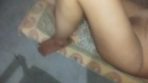 I fuck my stepmother at night on the bed with milky boobs