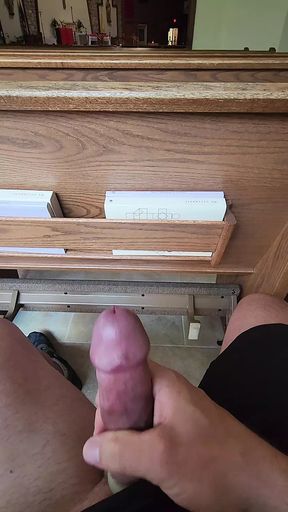 public masterbation Jerking purple big headed dick wearing cock ring.