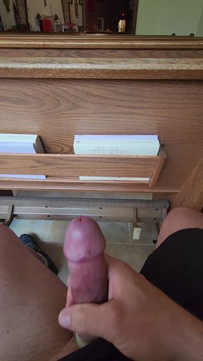 public masterbation Jerking purple big headed dick wearing cock ring.