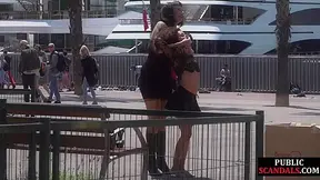 Petite naked teen 18+ humiliated in public by domina and lord