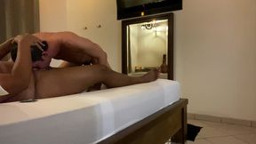 slim twink sucks & rides hairy chubby black bear’s fat cock raw