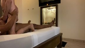 slim twink sucks & rides hairy chubby black bear’s fat cock raw