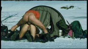 claudia keeps warm in the snow with anal and a spit roast