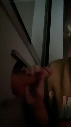 Newbie at gloryhole gets surprised by couples' game