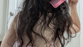 18-year old Jenna Hair Brushing Long Brunette Silky Sexy Soft Hair