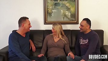 Horny, mature blonde is having a mmf threesome, while her husband is out of town