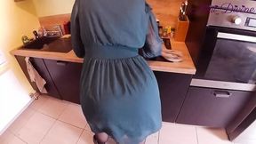 Generous Girl Pulled Aside Her Big Panties to Get Fucked in the Kitchen!