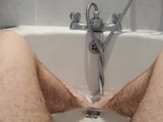 FtM twink plays in bath wiggling Big Clit in Water POV