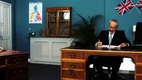 Brit babes with big boobs suck and fuck older guys in office threesome