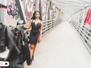 OUTSIDE PUBLIC BIKE TRAIL COSPLAY DRESS CAUGHT OUTDOORS CAMERAMAN MODEL