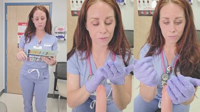 Naughty nurse in scrubs counts down to her patient's cum