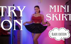 Trying on 3 Black Mini Skirts - Satin, College Girl & Lace
