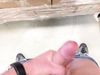 Wanking my dong and cum on the floor at work - risky tugjob - nearly get caught