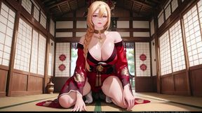 Red &amp; Black Miko! Forbidden Shrine Prayer, High-Slit Hakama Exposure, Golden Goddess's Wet Gaze!