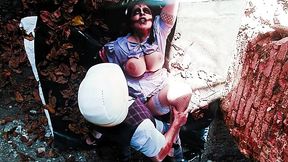 Italian demonic doll gets her pussy devoured at the constructor site