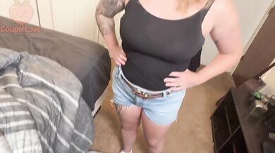 Blonde MILF rides lazy stepson’s big cock after morning wood POV blowjob