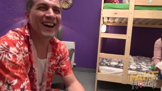 Fake Hostel - Amazing big, full, heavy natural tits on French girl who gets fucked twice &amp; cums hard