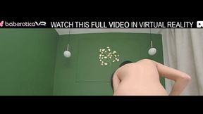 Solo long haired brunette Ara Mix plays with a big dildo,in VR