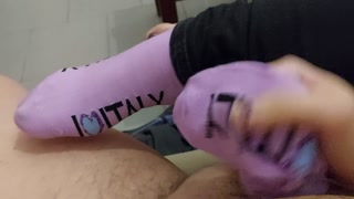 Socksjob with purple I Love Italy socks Onlyfans Mistress Darkshine