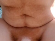 Hairy ginger jacking off and cumming on his self