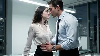 The horny employee won't let her boss go home so she can ride his cock - AI-generated content