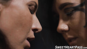 Horny lesbian Sinn Sage licks & scissors the trimmed twat of straight Ariel X