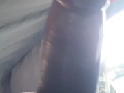 Sexy guy masturbating  in a open camping tent - cock close-up