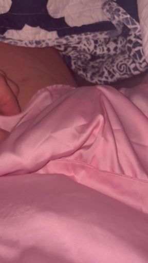 Crossdresser in pajamas plays with panties while getting cocked