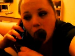 Cheating Wife on Phone With Husband While Sucking a BBC