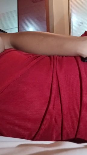 Hot mom masturbates her pussy and inserts her giant dildo while waiting for her stepson at the hotel   Clip 2