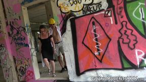 Construction worker fucks classy MILF and tattooed teen