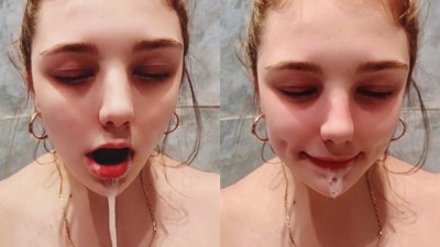 Babe girlfriend in the bathroom and cum in her mouth