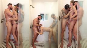 threesome shower sex with stunning babe lovely lo