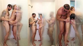 threesome shower sex with stunning babe lovely lo