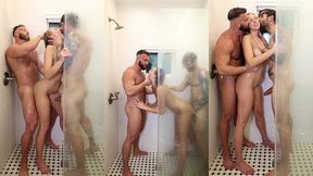 threesome shower sex with stunning babe lovely lo