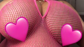 Sexy Ebony BBW Tit Fuck in Pink Fishnet