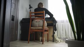 Peeking at Secretary Working in Ripped Pants