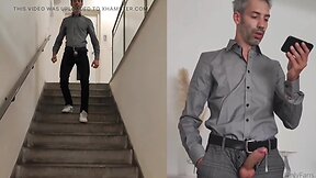 Walking around naked in a suit with a big hard-on and handsfree cumming