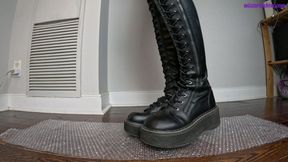 Miss Arieal Von Pops Bubble Wrap in Her Black Knee High Boots